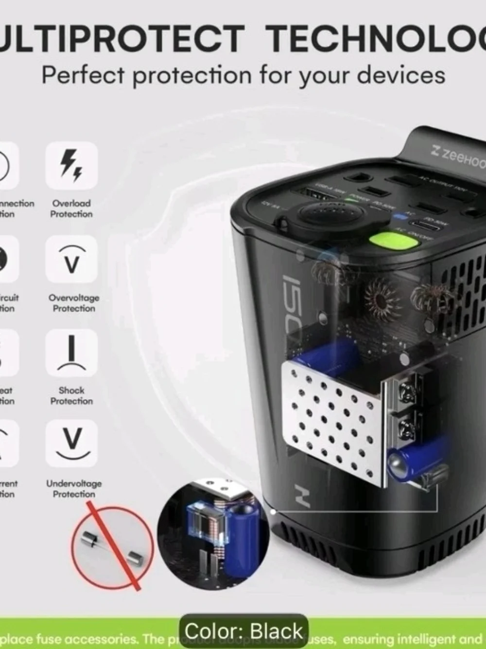 Zeehoo 150W Car Power Inverter - Black
